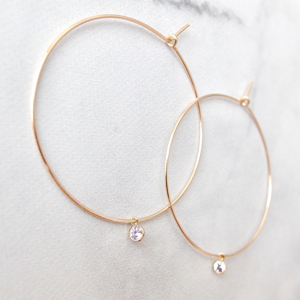 Large diamond cz hoop earrings 14k GF - Picture 4 of 8